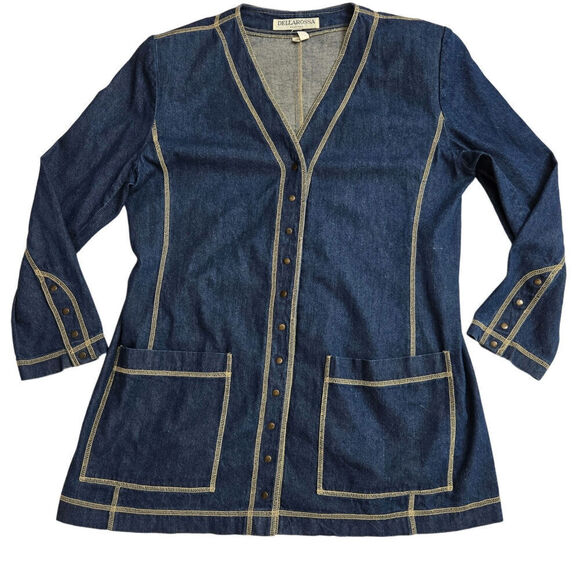 Vintage 60s Dellarossa M Denim Longline Button Jacket Lagenlook Minimalist Boho - Picture 1 of 10